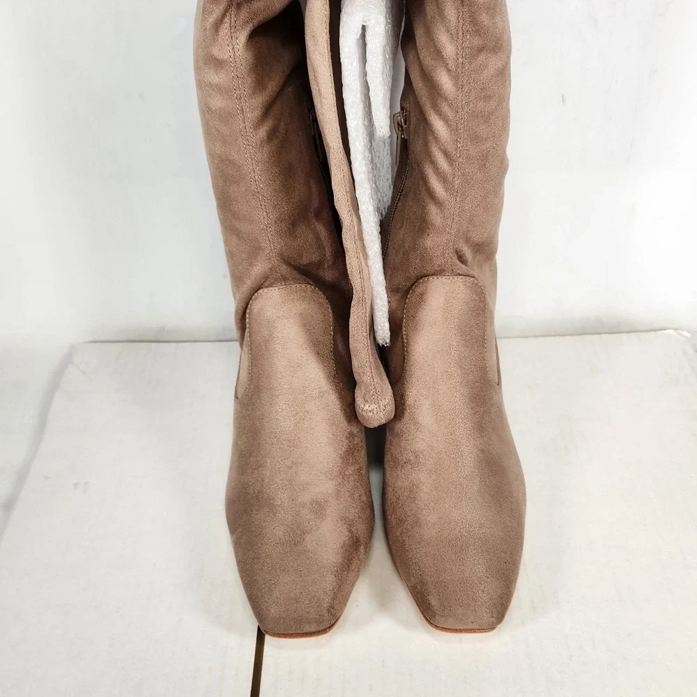 Bernardo Over the Knee Boots Women Size 7 Taupe Ultrasuede Block Heel Hammond